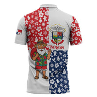 Panama Christmas Zipper Polo Shirt with Tropical Santa National Coat of Arms and Festive Pattern Design - Wonder Print Shop