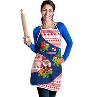 Panama Christmas Apron with Santa Claus Sea Turtles Holiday Tree and Red Blue Pattern Design - Wonder Print Shop