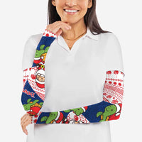 Panama Christmas Arm Sleeves with Santa Claus Sea Turtles Holiday Tree and Red Blue Pattern Design - Wonder Print Shop
