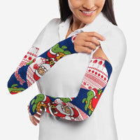 Panama Christmas Arm Sleeves with Santa Claus Sea Turtles Holiday Tree and Red Blue Pattern Design - Wonder Print Shop