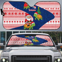 Panama Christmas Auto Sun Shade with Santa Claus Sea Turtles Holiday Tree and Red Blue Pattern Design - Wonder Print Shop