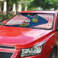 Panama Christmas Auto Sun Shade with Santa Claus Sea Turtles Holiday Tree and Red Blue Pattern Design - Wonder Print Shop