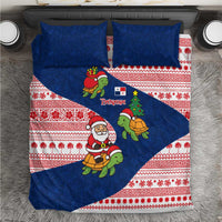 Panama Christmas Bedding Set with Santa Claus Sea Turtles Holiday Tree and Red Blue Pattern Design - Wonder Print Shop
