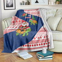 Panama Christmas Blanket with Santa Claus Sea Turtles Holiday Tree and Red Blue Pattern Design - Wonder Print Shop