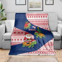 Panama Christmas Blanket with Santa Claus Sea Turtles Holiday Tree and Red Blue Pattern Design - Wonder Print Shop