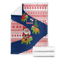 Panama Christmas Blanket with Santa Claus Sea Turtles Holiday Tree and Red Blue Pattern Design - Wonder Print Shop