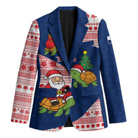 Panama Christmas Blazer with Santa Claus Sea Turtles Holiday Tree and Red Blue Pattern Design - Wonder Print Shop