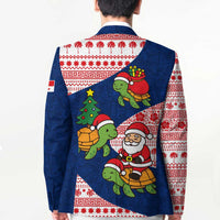 Panama Christmas Blazer with Santa Claus Sea Turtles Holiday Tree and Red Blue Pattern Design - Wonder Print Shop