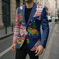 Panama Christmas Blazer with Santa Claus Sea Turtles Holiday Tree and Red Blue Pattern Design - Wonder Print Shop