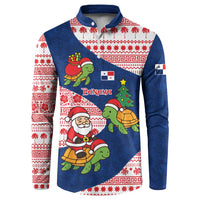 Panama Christmas Button Sweatshirt with Santa Claus Sea Turtles Holiday Tree and Red Blue Pattern Design - Wonder Print Shop