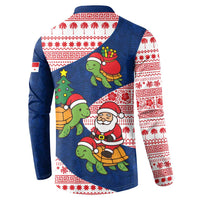 Panama Christmas Button Sweatshirt with Santa Claus Sea Turtles Holiday Tree and Red Blue Pattern Design - Wonder Print Shop