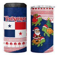 Panama Christmas 4 in 1 Can Cooler Tumbler with Santa Claus Sea Turtles Holiday Tree and Red Blue Pattern Design - Wonder Print Shop