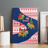 Panama Christmas Canvas Wall Art with Santa Claus Sea Turtles Holiday Tree and Red Blue Pattern Design - Wonder Print Shop