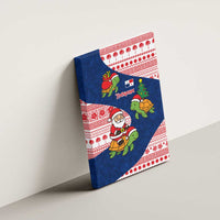 Panama Christmas Canvas Wall Art with Santa Claus Sea Turtles Holiday Tree and Red Blue Pattern Design - Wonder Print Shop