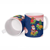 Panama Christmas Ceramic Mug with Santa Claus Sea Turtles Holiday Tree and Red Blue Pattern Design - Wonder Print Shop