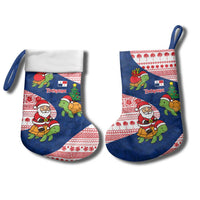 Panama Christmas Stocking with Santa Claus Sea Turtles Holiday Tree and Red Blue Pattern Design - Wonder Print Shop
