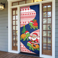 Panama Christmas Door Cover with Santa Claus Sea Turtles Holiday Tree and Red Blue Pattern Design - Wonder Print Shop