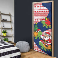 Panama Christmas Door Cover with Santa Claus Sea Turtles Holiday Tree and Red Blue Pattern Design - Wonder Print Shop