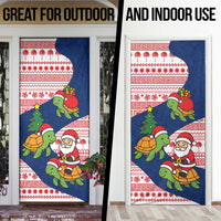 Panama Christmas Door Cover with Santa Claus Sea Turtles Holiday Tree and Red Blue Pattern Design - Wonder Print Shop