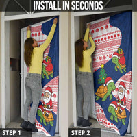 Panama Christmas Door Cover with Santa Claus Sea Turtles Holiday Tree and Red Blue Pattern Design - Wonder Print Shop