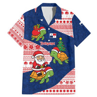Panama Christmas Family Matching Mermaid Dress and Hawaiian Shirt with Santa Claus Sea Turtles Holiday Tree and Red Blue Pattern Design - Wonder Print Shop
