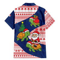 Panama Christmas Family Matching Mermaid Dress and Hawaiian Shirt with Santa Claus Sea Turtles Holiday Tree and Red Blue Pattern Design - Wonder Print Shop
