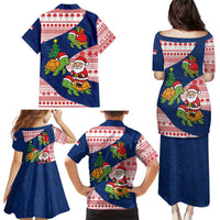 Panama Christmas Family Matching Puletasi and Hawaiian Shirt with Santa Claus Sea Turtles Holiday Tree and Red Blue Pattern Design - Wonder Print Shop