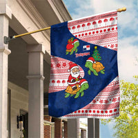 Panama Christmas Garden Flag with Santa Claus Sea Turtles Holiday Tree and Red Blue Pattern Design - Wonder Print Shop