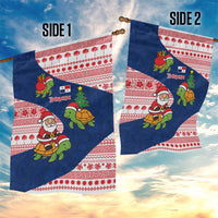 Panama Christmas Garden Flag with Santa Claus Sea Turtles Holiday Tree and Red Blue Pattern Design - Wonder Print Shop