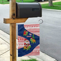 Panama Christmas Garden Flag with Santa Claus Sea Turtles Holiday Tree and Red Blue Pattern Design - Wonder Print Shop