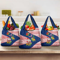 Panama Christmas Grocery Bag with Santa Claus Sea Turtles Holiday Tree and Red Blue Pattern Design - Wonder Print Shop