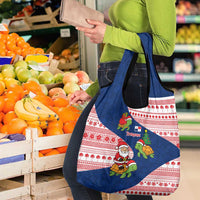 Panama Christmas Grocery Bag with Santa Claus Sea Turtles Holiday Tree and Red Blue Pattern Design - Wonder Print Shop