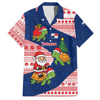 Panama Christmas Hawaiian Shirt with Santa Claus Sea Turtles Holiday Tree and Red Blue Pattern Design - Wonder Print Shop