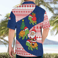 Panama Christmas Hawaiian Shirt with Santa Claus Sea Turtles Holiday Tree and Red Blue Pattern Design - Wonder Print Shop