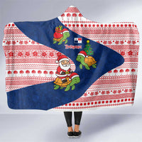 Panama Christmas Hooded Blanket with Santa Claus Sea Turtles Holiday Tree and Red Blue Pattern Design - Wonder Print Shop