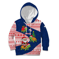 Panama Christmas Kid Hoodie with Santa Claus Sea Turtles Holiday Tree and Red Blue Pattern Design - Wonder Print Shop