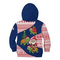 Panama Christmas Kid Hoodie with Santa Claus Sea Turtles Holiday Tree and Red Blue Pattern Design - Wonder Print Shop