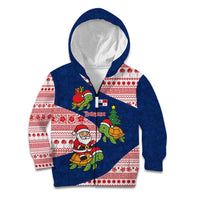 Panama Christmas Kid Hoodie with Santa Claus Sea Turtles Holiday Tree and Red Blue Pattern Design - Wonder Print Shop