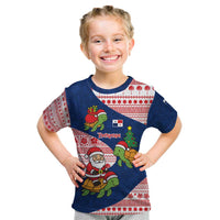 Panama Christmas Kid T Shirt with Santa Claus Sea Turtles Holiday Tree and Red Blue Pattern Design - Wonder Print Shop
