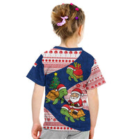 Panama Christmas Kid T Shirt with Santa Claus Sea Turtles Holiday Tree and Red Blue Pattern Design - Wonder Print Shop