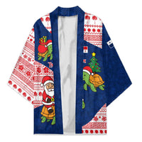 Panama Christmas Kimono with Santa Claus Sea Turtles Holiday Tree and Red Blue Pattern Design - Wonder Print Shop
