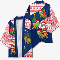 Panama Christmas Kimono with Santa Claus Sea Turtles Holiday Tree and Red Blue Pattern Design - Wonder Print Shop