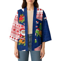 Panama Christmas Kimono with Santa Claus Sea Turtles Holiday Tree and Red Blue Pattern Design - Wonder Print Shop
