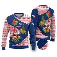 Panama Christmas Ugly Christmas Sweater with Santa Claus Sea Turtles Holiday Tree and Red Blue Pattern Design - Wonder Print Shop