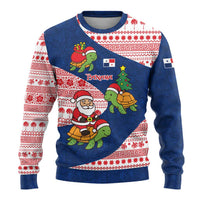 Panama Christmas Ugly Christmas Sweater with Santa Claus Sea Turtles Holiday Tree and Red Blue Pattern Design - Wonder Print Shop