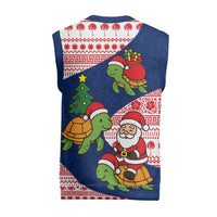 Panama Christmas Knitted V-Neck Vest with Santa Claus Sea Turtles Holiday Tree and Red Blue Pattern Design - Wonder Print Shop