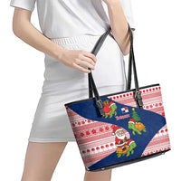 Panama Christmas Leather Tote Bag with Santa Claus Sea Turtles Holiday Tree and Red Blue Pattern Design - Wonder Print Shop