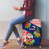 Panama Christmas Luggage Cover with Santa Claus Sea Turtles Holiday Tree and Red Blue Pattern Design - Wonder Print Shop