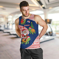 Panama Christmas Men Tank Top with Santa Claus Sea Turtles Holiday Tree and Red Blue Pattern Design - Wonder Print Shop