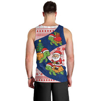 Panama Christmas Men Tank Top with Santa Claus Sea Turtles Holiday Tree and Red Blue Pattern Design - Wonder Print Shop